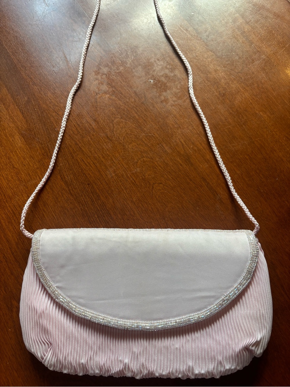Elegant Pink Evening Clutch with Beaded Trim Vintage